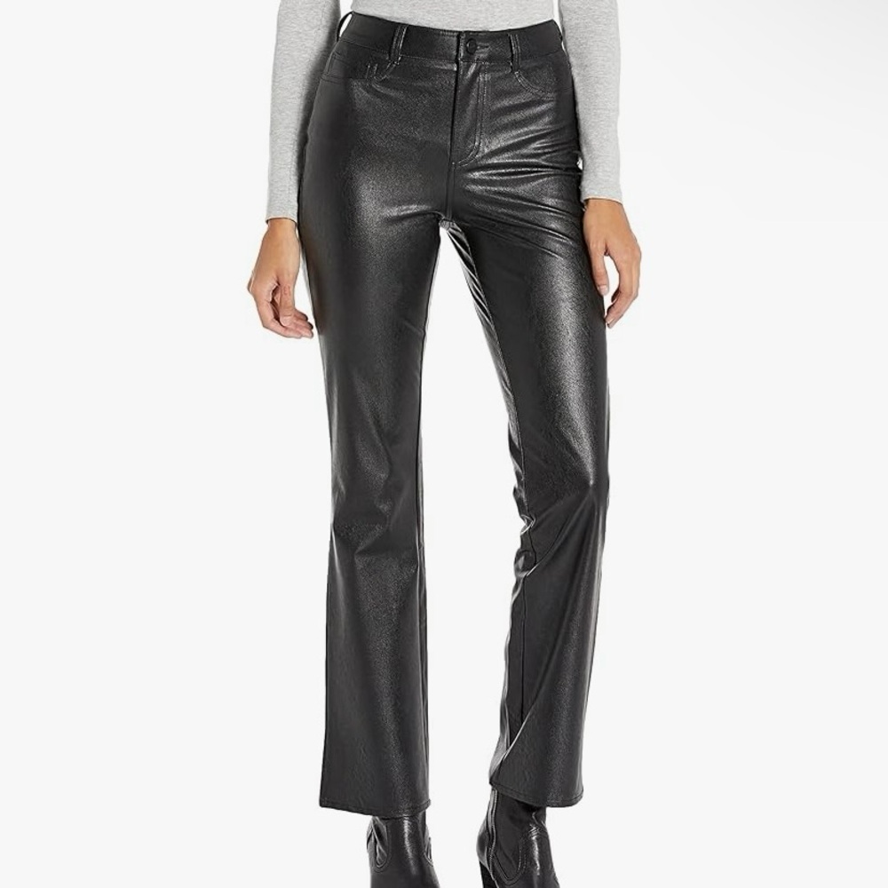 PAIGE High Rise Manhattan Boot Cut Vegan Black Leather Size 34, NWT, MSR…